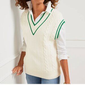 Talbots Drop Shoulder Cable Knit Sweater Vest Preppy Academia Tennis Coastal